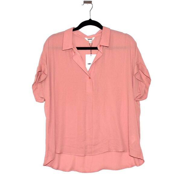 KOTON Pink V-Neck Short Sleeve Blouse Size Large - Picture 1 of 3